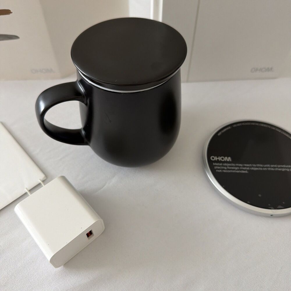 OHOM Ui Ceramic Self-Heating Mug Warmer Kit Inkstone Black Expel Coffee Tea NIB - Picture 8 of 10